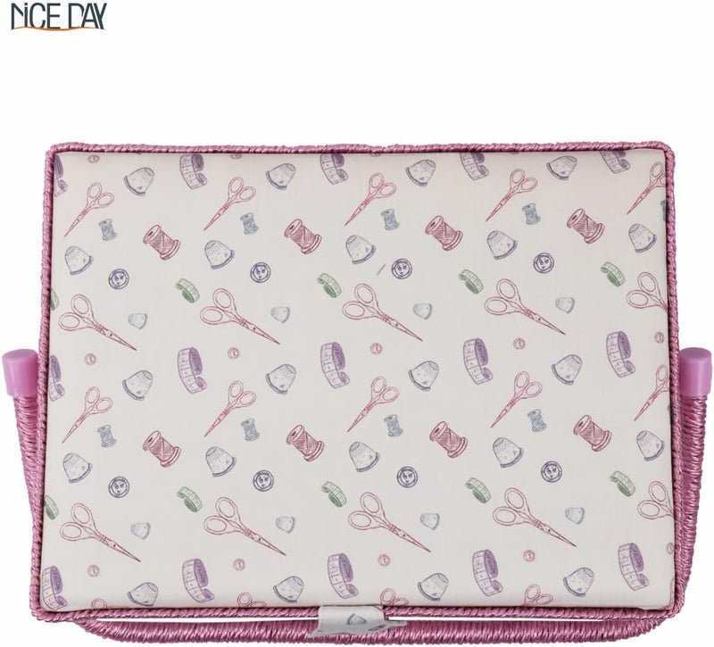 Nice Day Sewing Basket, Classic Fabric Design Sewing Kit Accessories Large Sewing Box Sewing Supplies Organizer and Storage Portable Sewing Kit Embroidery Box, 12.2 x 9.06 x 6.69 in (Big/Cut Theme White) - Image 3